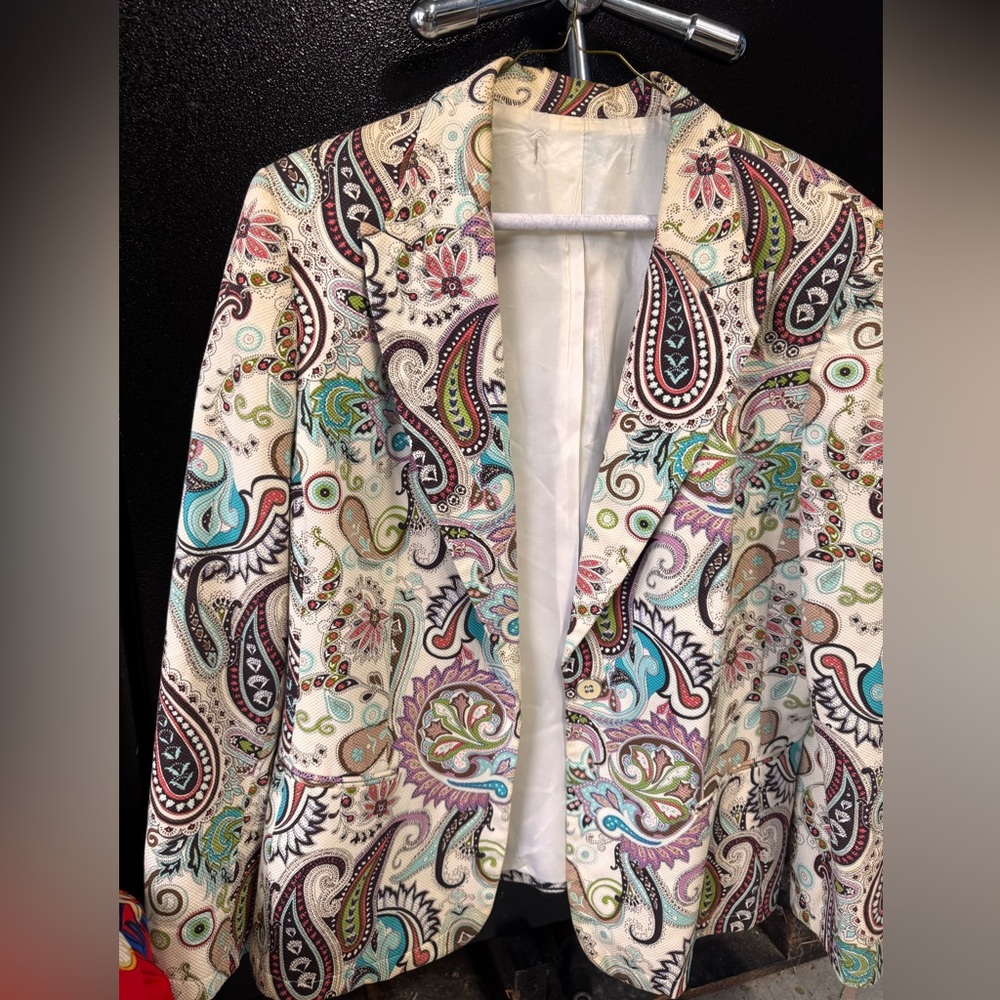 Summer Paisley Print Blazer Jacket - Multicolor Size Medium